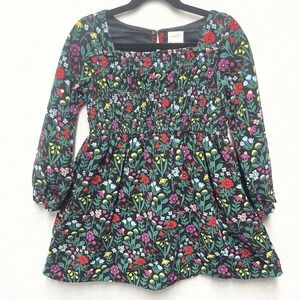 Hanna Andersson Long Sleeve Corduroy Smocked Dress Girls 6-7 Floral Winter
